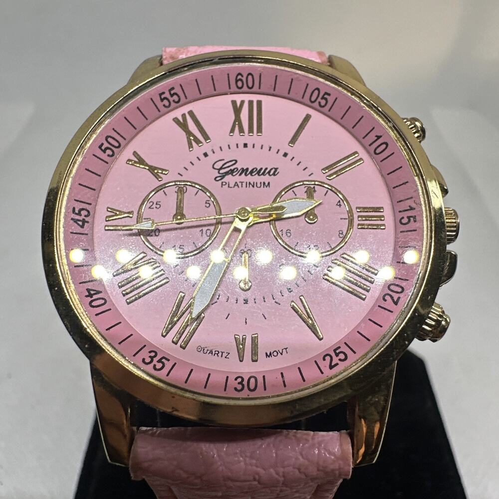 Geneva Womens Watch Rose Gold Tone Pink Strap Pink Dial Quartz Analog Fashion
